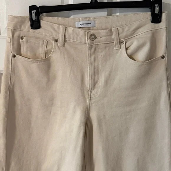 Amazon Essentials Wide Leg Cream Jeans Low Stretch Size 12 - Picture 7 of 9